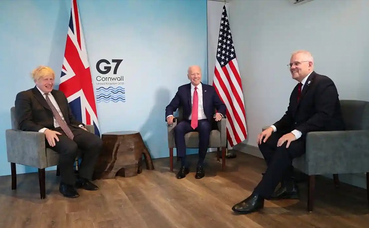 Boris Johnson Scott Morrisson et Joe Biden au G7