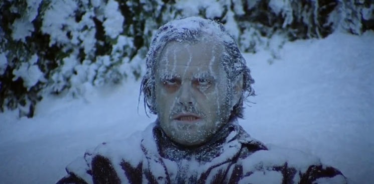 Jack Nicholson dans the Shining, recouvert de neige