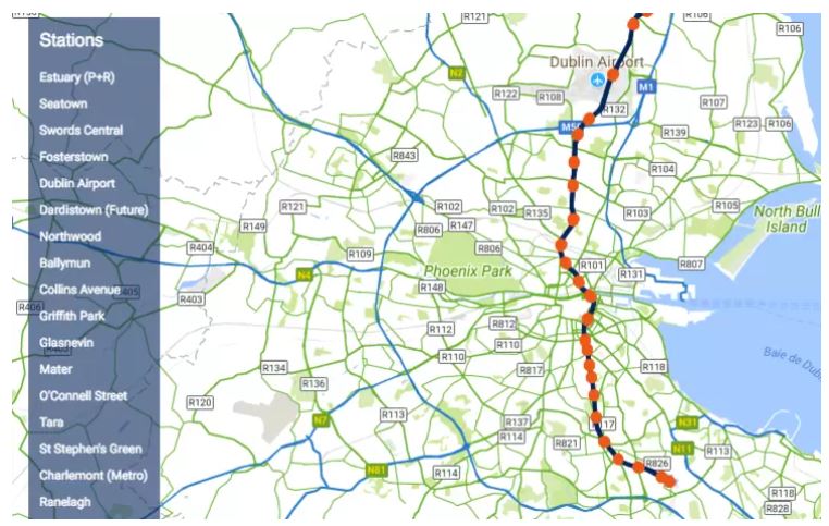 carte du métro de dublin 