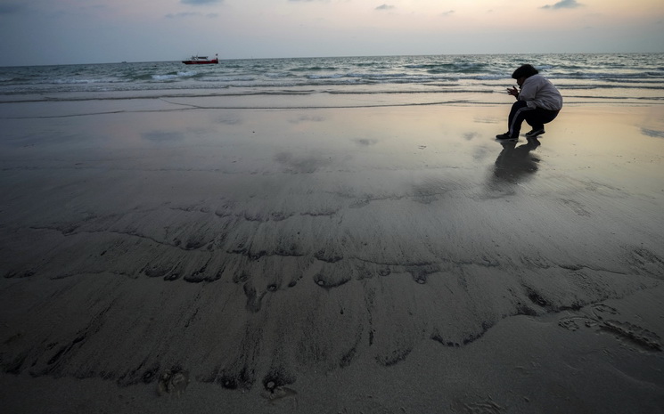 Plage-polluee-petrole-Rayong-Thailande