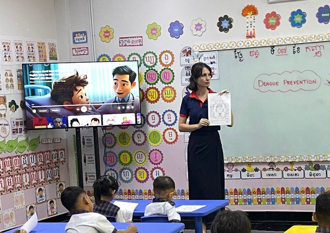 Teacher Catherine uses AI in Siem Reap to teach dengue prevention