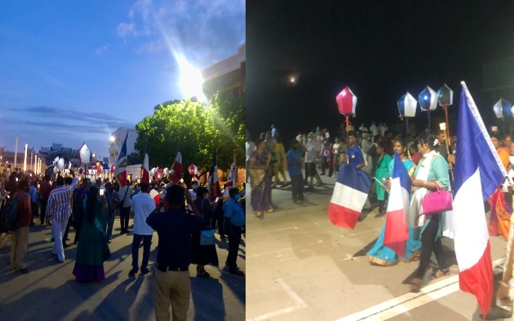 La marche aux flambeaux du 13 juillet 2022 à Pondichéry