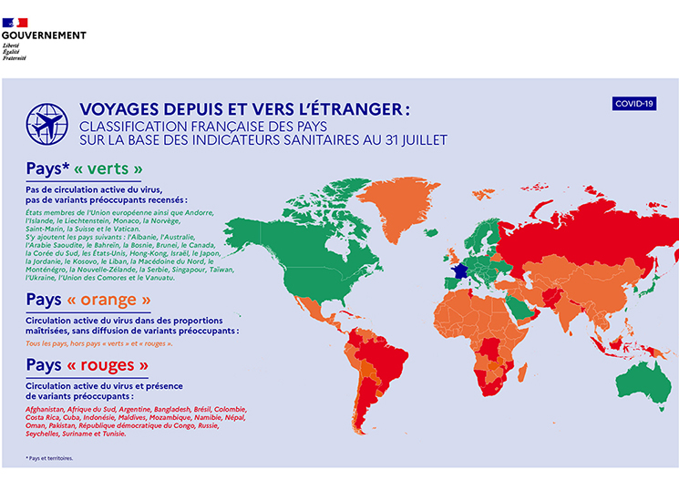 la carte de classification des pays en fonction du Covid-19