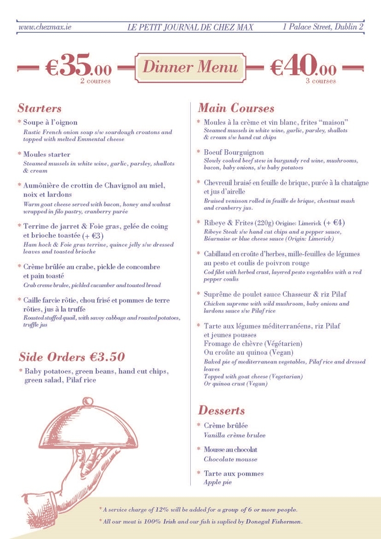 Chez Max restaurant Dublin Irlande Menu Noel