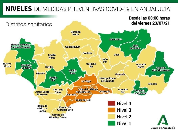 Carte niveaux Andalousie