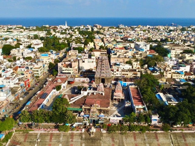 le temple de Mylapore à Chennai vu du ciel