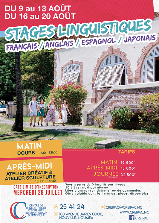 Affiche des stages linguistiques du CREIPAC à Nouméa en Nouvelle-Calédonie