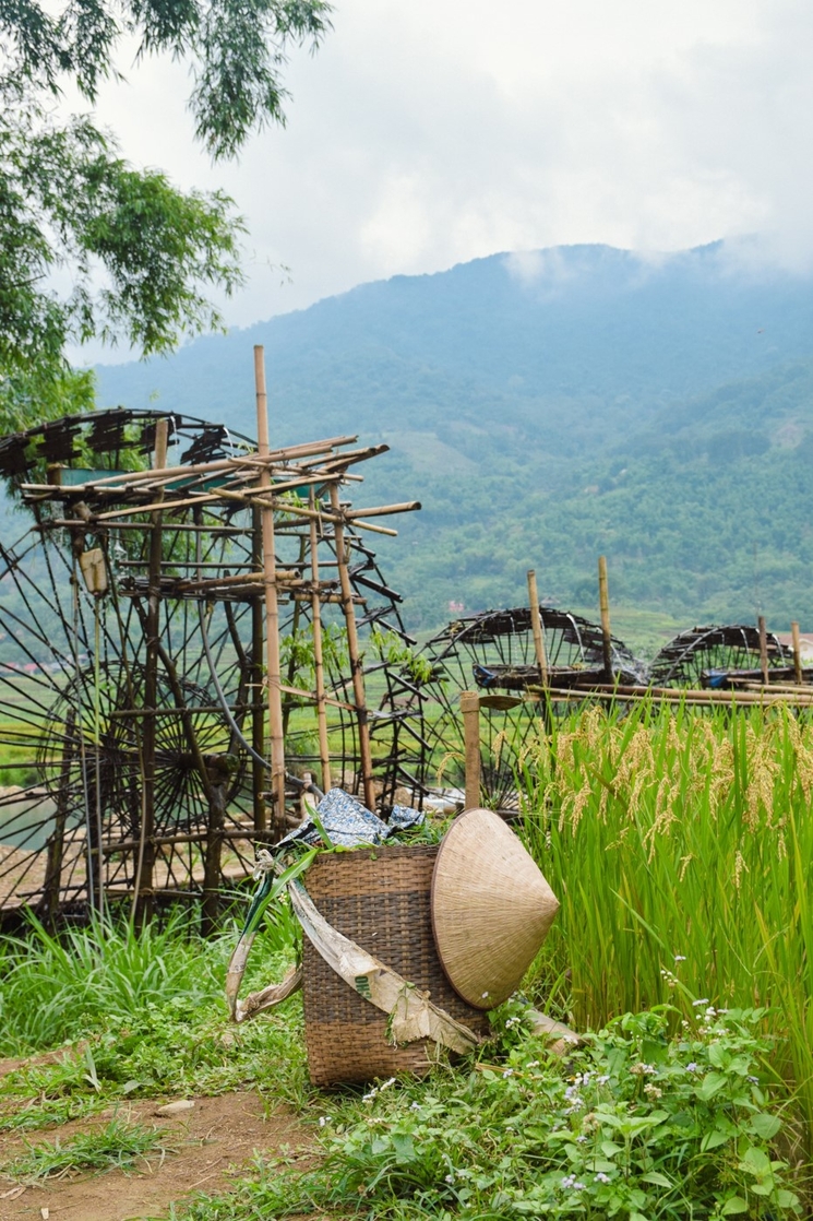 un chapeau inconique semble abandonné à Pù Luông