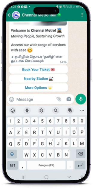 Acheter un ticket de metro à Chennai sur Whatsapp