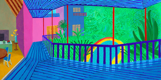 © David Hockney - Interior with blue terrace and garden