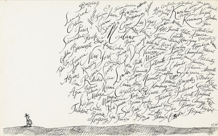 dessin en noir et blanc de saul steinberg